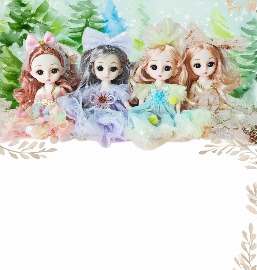 4 Pcs 6 Inch Princess Girl Mini Dolls, Small Princess Dolls, Little Girl Miniature for 3+ Year Old Girls
