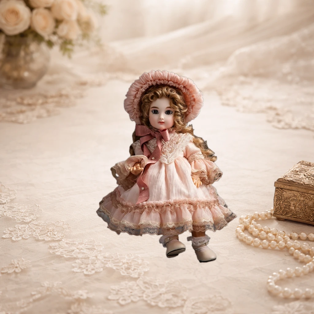 8 Inch Rabbit Hand-Painted Porcelain Face Doll with Plush ＆ Acrylic Cotton Body, Mini Kawaii High-Color Makeup Ceramic Doll for Room Decor, Birthday Gifts, Collectible，Name Jade (Grey)